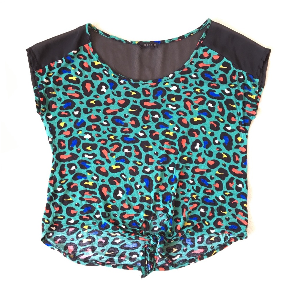 Turquoise crop top, colorful cheetah print